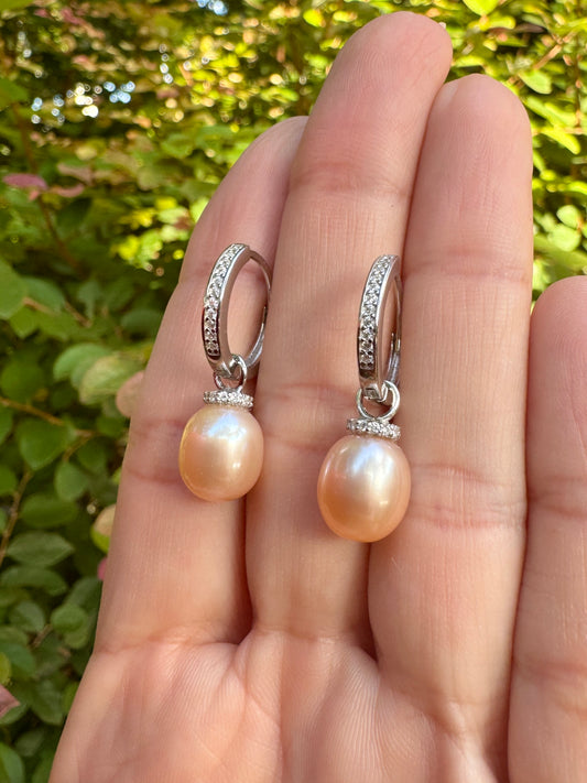 Champagne Pearl Hoop Earrings