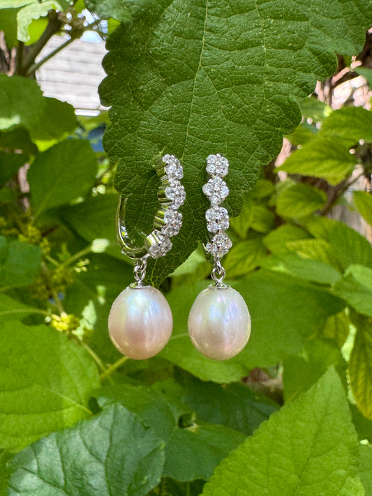 White Pearl Silver Earrings