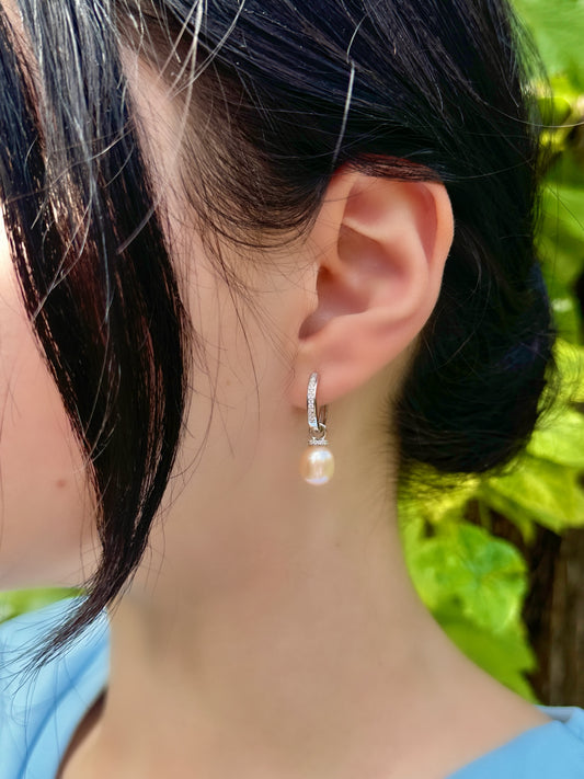 Champagne Pearl Hoop Earrings