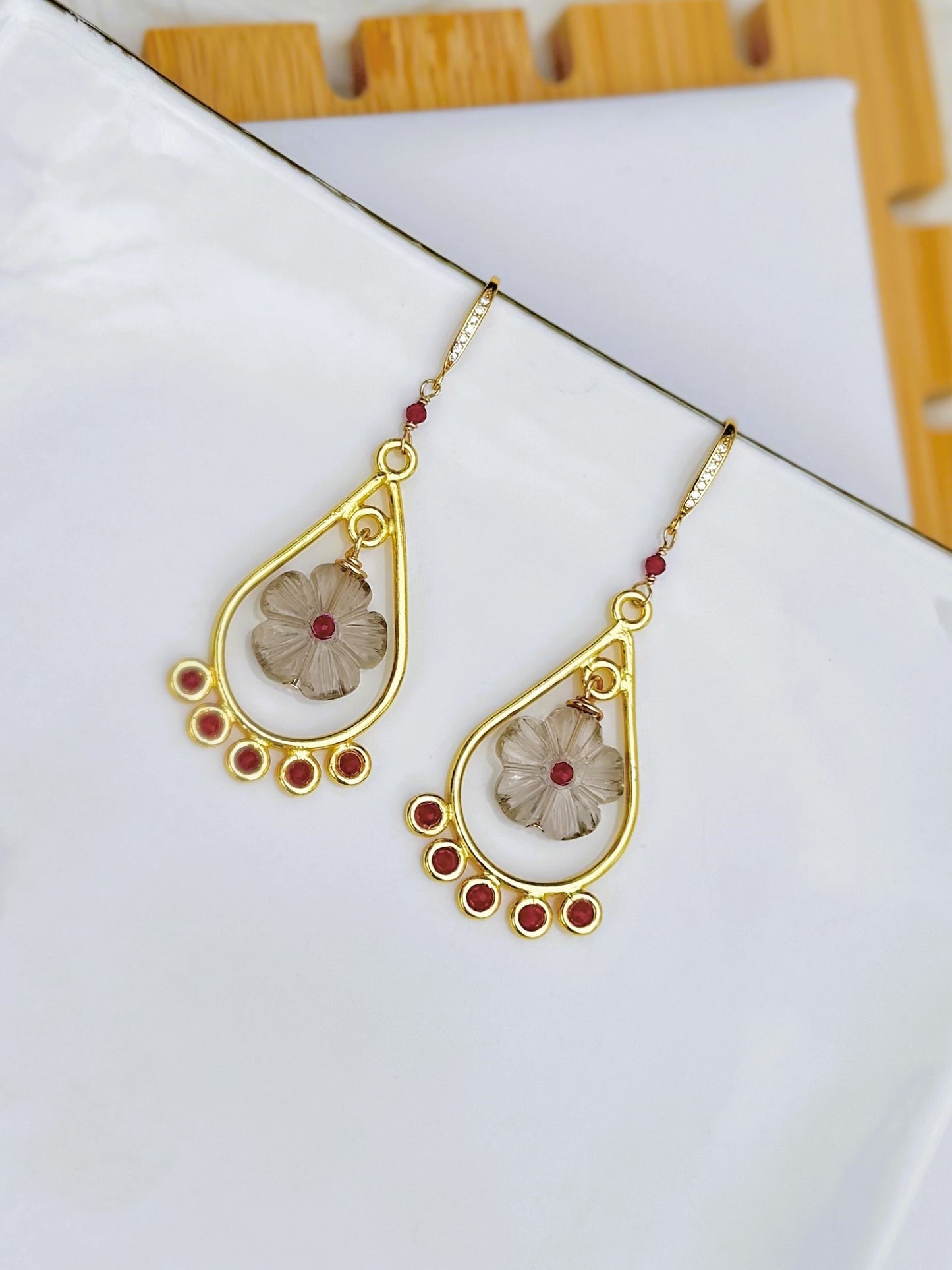 Quartz & Ruby Earrings