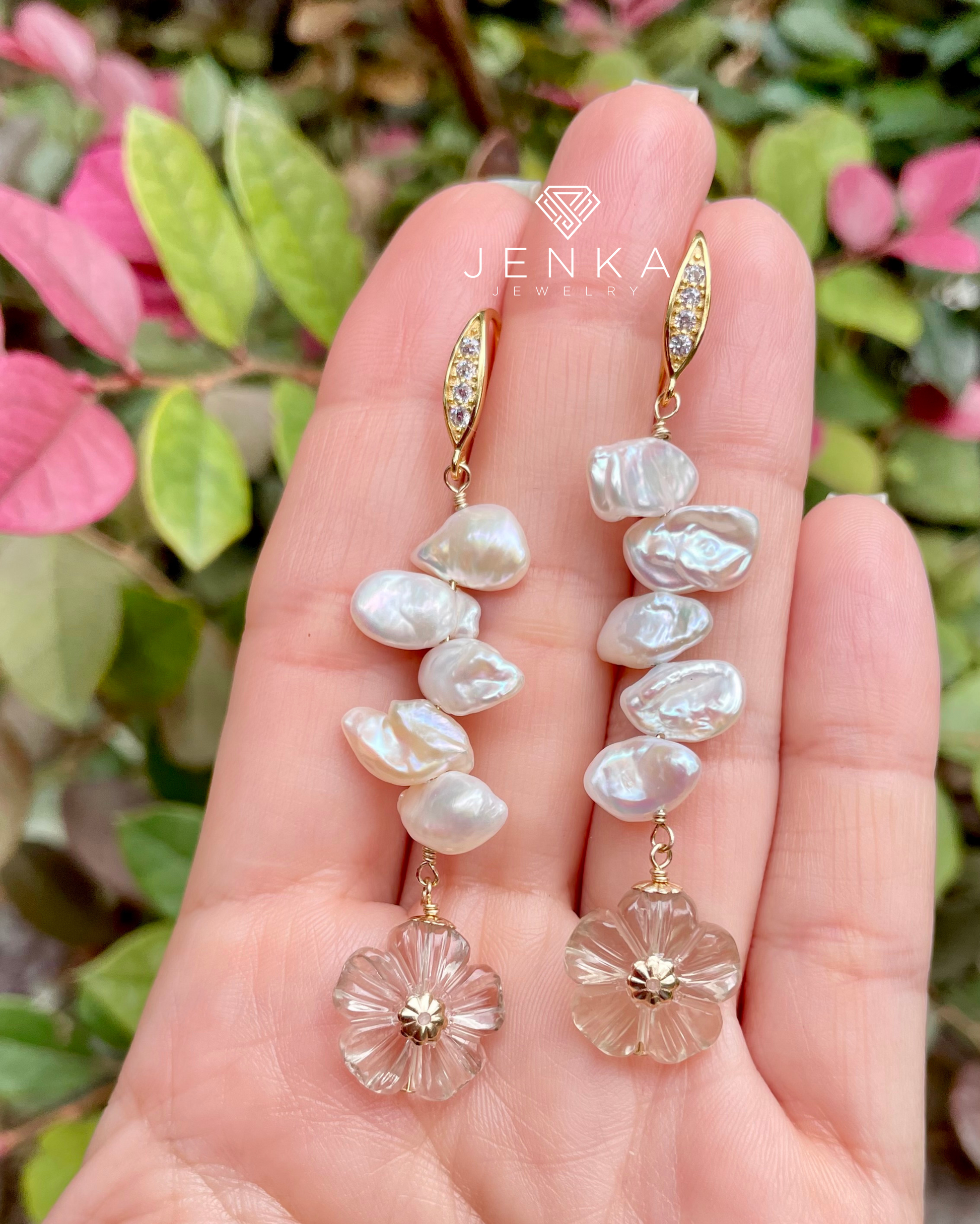 Keshi Pearls & Quartz Earrings – Jenka Jewelry